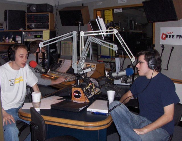 Marc and Tod at the mics in the 103.7 FREE FM studio