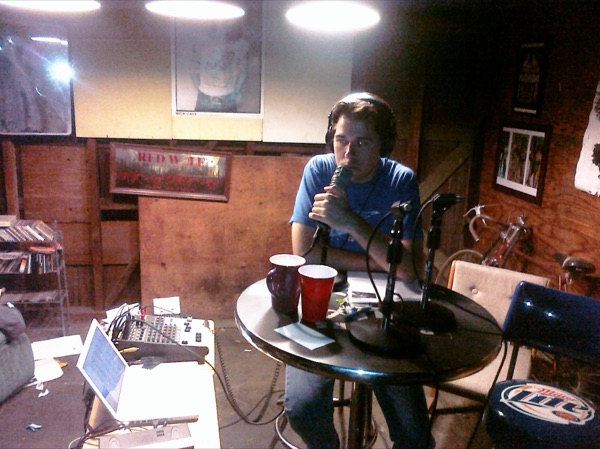 Marc Chambers on the mic in the Low Budget Barn